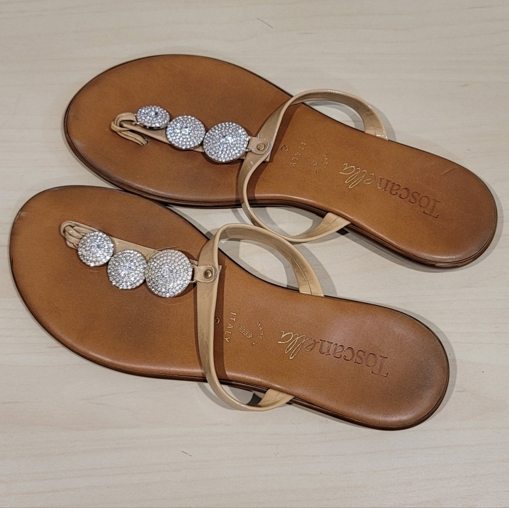 Sz 8 Toscanella Thong-style Sandals Made in Italy Rhinestone Embellishments